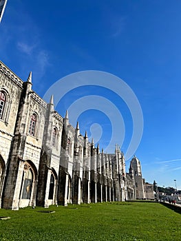 The National Museum of Archaeology with a blue sky in Lisbon, Portugal