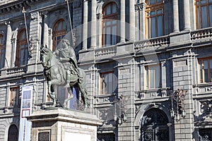 National Museum of Art and Statue of Charles IV El Caballito de TolsÃ¡ in Mexico City in Mexico City historic centre in Mexico