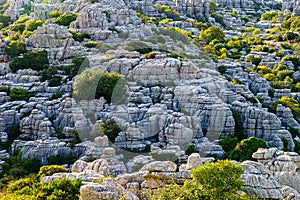 National natural reserve landscape with rocks, mountains, erosion, karst, hike in The Sierra del Torcal, Andalusia, Antequera,