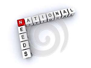 national Needs word block on white