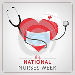 National Nurses Week design with nurse hat and stethoscope. Vector illustration.