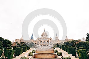 National Palace in Barcelona, Spain. A public palace on Mount Montjuic at the end of the esplanade-avenida of the queen