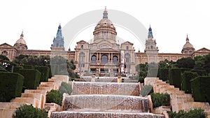 National Palace in Barcelona, Spain. A public palace on Mount Montjuic at the end of the esplanade-avenida of the queen