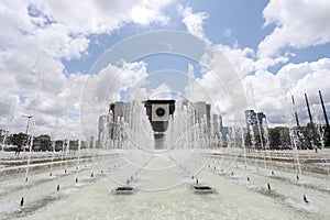 National palace of culture  NDK  with fountains in front, in Sofia, Bulgaria