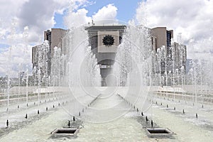 National palace of culture  NDK  with fountains in front, in Sofia, Bulgaria