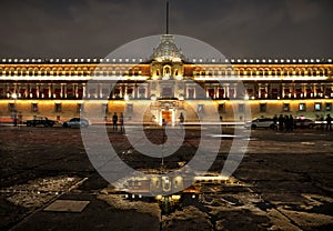 National Palace in Plaza de la Constitucion of Mexico City at Night photo