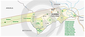 National park and conservancy map of the Caprivi Strip in the north east of Namibia photo