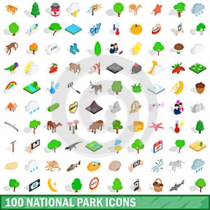 100 national park icons set, isometric 3d style