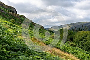 National Park Lake District, Helvellyn Hills, view while climbing Lake Thirlmere and Red Tarm, crossing Striding Edge and Swirral