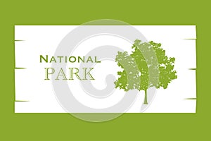 National park outdoor adventure logo emblem. Green tree silhouette isolated on white background. Reserve or camp signboard.