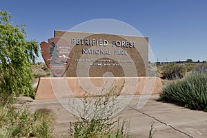 The National Park Service Entrance Sign. Petrified Forest National Park, Arizona, USA. June 12, 2014.
