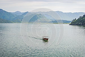 National Park Skadar Lake. Montenegro. Skadar lake. Dawn. View from above. The largest lake in the Balkans. Mountains of
