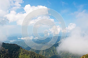 In national park Thailand.Mountain and blue sky.Cloudy and trees