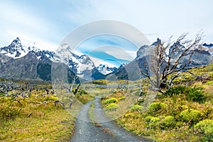 National park Torres del Paine mountains road landscape, Patagonia, Chile, South America