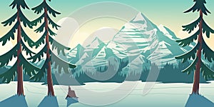 National park winter landscape cartoon vector