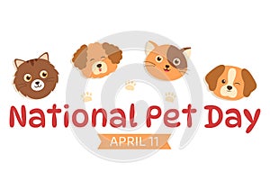 National Pet Day on April 11 Illustration with Cute Pets of Cats and Dogs for Web Banner or Landing Page in Cartoon Hand Drawn