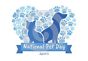 National Pet Day on April 11 Illustration with Cute Pets of Cats and Dogs for Web Banner or Landing Page in Cartoon Hand Drawn