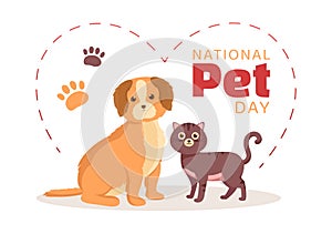 National Pet Day on April 11 Illustration with Cute Pets of Cats and Dogs for Web Banner or Landing Page in Cartoon Hand Drawn