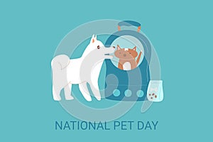 National Pet Day card. Domestic animal holiday design greeting banner, poster. Awareness about shelter for homeless animals. Dog
