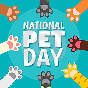 National pet day paw concept background, flat style