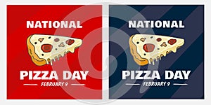 National Pizza day on navy and red background, vector illustration. pizza day celebration february 9