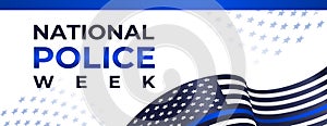 National police week. Horizontal banner. Vector illustration with the flag of the US police, abstract elements and the inscription