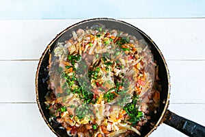 National polish dish bigos in the pan