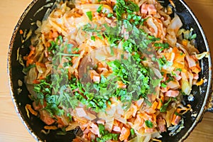 National polish dish bigos in the pan