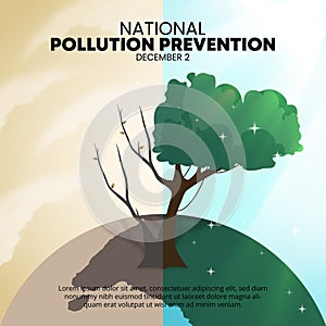 National pollution prevention day background with clean and polluted air on earth