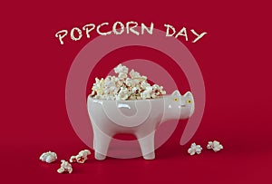 National popcorn day concept. Bowl full of pop corn. Leisure idea. Copy space.