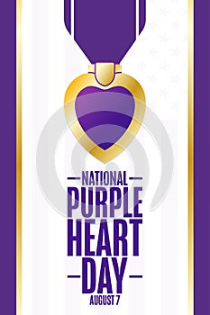 National Purple Heart Day. August 7. Holiday concept. Template for background, banner, card, poster with text