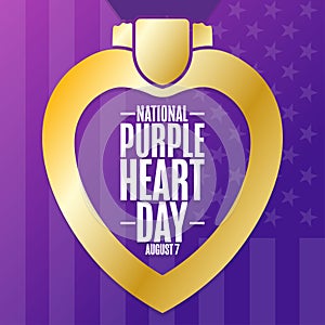 National Purple Heart Day. August 7. Holiday concept. Template for background, banner, card, poster with text