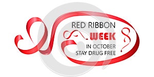 National Red Ribbon Week is organized annually in the end October. Stay drug free text.