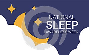 National sleep awareness week banner. Template with moon and clouds for holiday design. Vector illustration