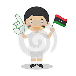 National sport team fan from Lybia with flag and glove Vector Illustration