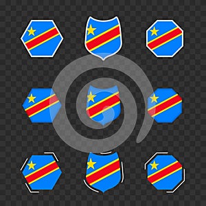 National symbols of DR Congo on a dark transparent background, vector flags of DR Congo