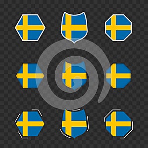 National symbols of Sweden on a dark transparent background, vector flags of Sweden