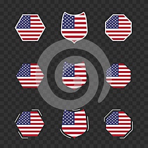 National symbols of USA on a dark transparent background, vector flags of USA