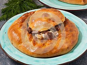 National Tatar pie Zur balish with meat and potatoes