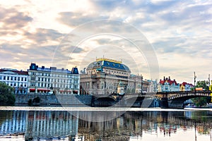 National Theatre and Legion Bridge over the Vltava river, Prague