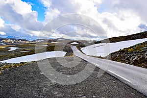 National tourist snow road Aurlandsvegen in Norway