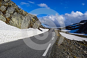 National tourist snow road Aurlandsvegen in Norway