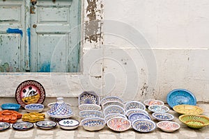 National traditional pottery. Sold on the street. Mahdia.