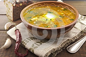 National ukrainian and russian soup borsch with sour cream