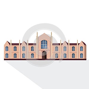 National university or college building exterior view graduation education concept white background flat