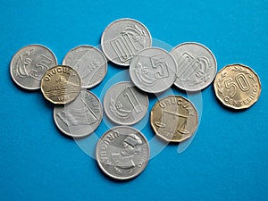 National Uruguayan currency, Nuevos Peso and Centesimos coin money of Uruguay photo
