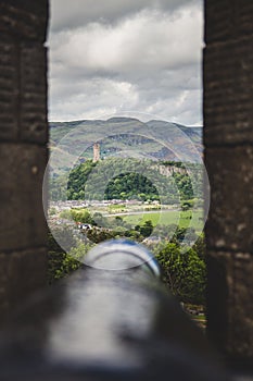 The National Wallace Monument viewed through one of the canon em