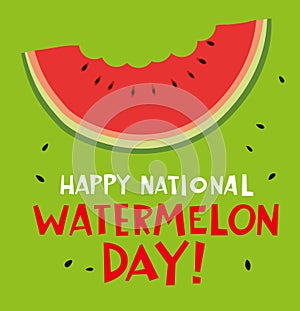 National Watermelon Day. Greeting card. Drawn nibbled watermelon rind