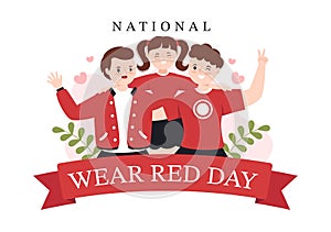 National Wear Red Day on February 7th Template Hand Drawn Cartoon Flat Illustration to inform Women Heart Disease Design