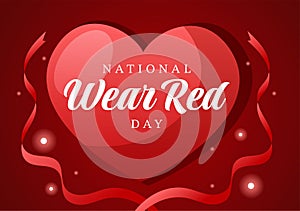 National Wear Red Day on February 7th Template Hand Drawn Cartoon Flat Illustration to inform Women Heart Disease Design